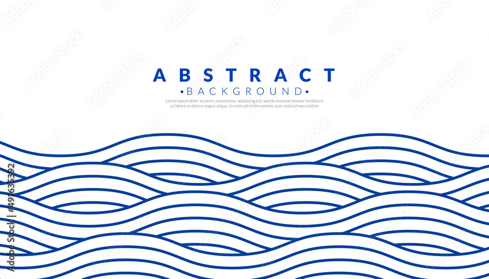 Blue water wave line pattern background. Japanese style concept. Vector illustration. - obrazy, fototapety, plakaty 