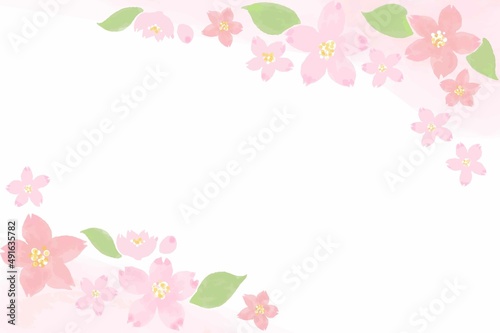 水彩風フレーム　桜の花びら　角