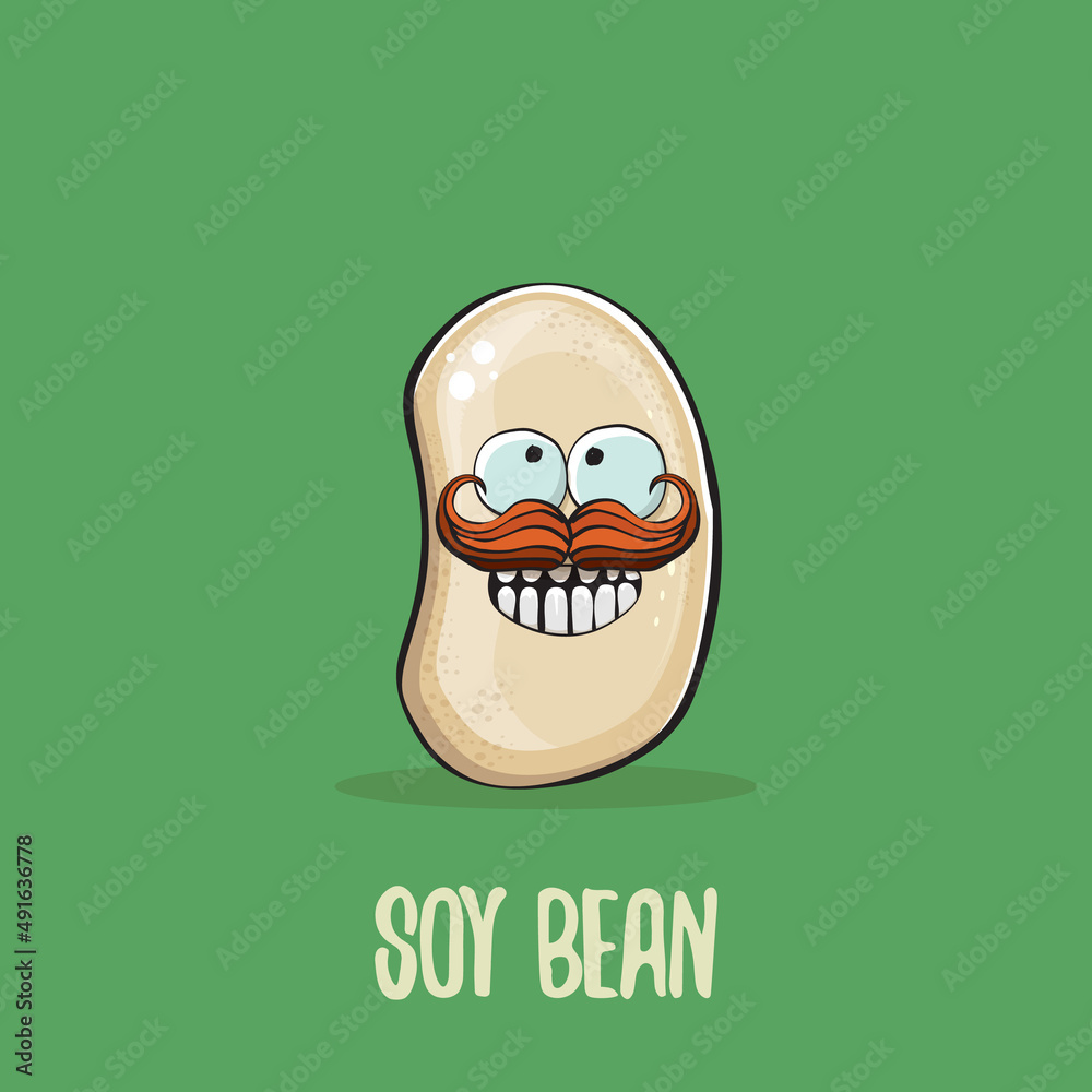 vector funny cartoon cute soybean character isolated on green background. Japan Kawaii soy food funky character. Soybean cartoon illustration vector funny cartoon cute soybean character isolated on green background. Japan Kawaii soy food funky character. Soybean cartoon illustration