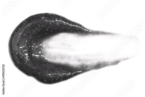 Photography Black activated charcoal scrub swatch isolated on white
