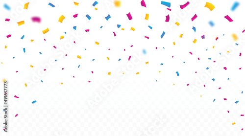 Colorful confetti and tinsel falling vector. Shiny confetti and tinsel falling isolated on white background. Festival elements vector. Anniversary and birthday celebration element.