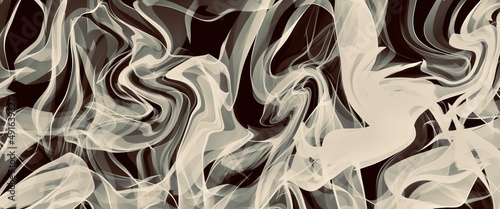 Abstract black and white background  creative random brush lines  thick flowing swirl  smooth motion smoke