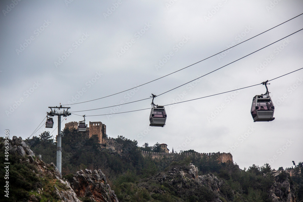 Cable car in Alanya city , lift carrying tourist