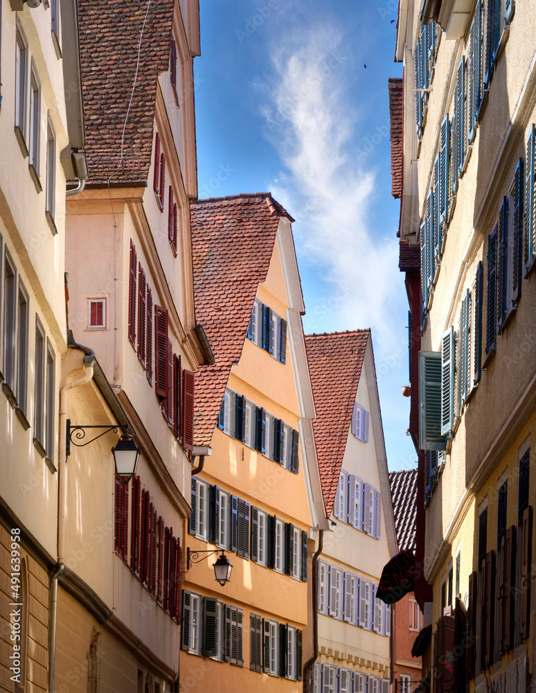 Beautiful facades in the city center of Tübingen, Black Forest, Germany