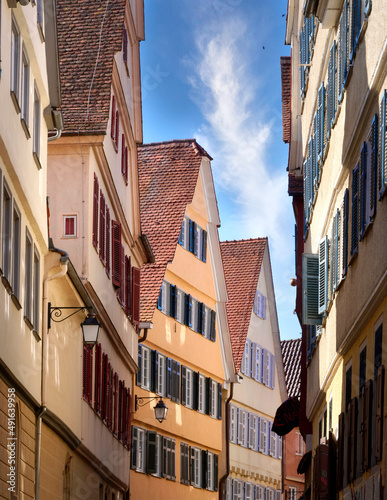 Beautiful facades in the city center of T  bingen  Black Forest  Germany