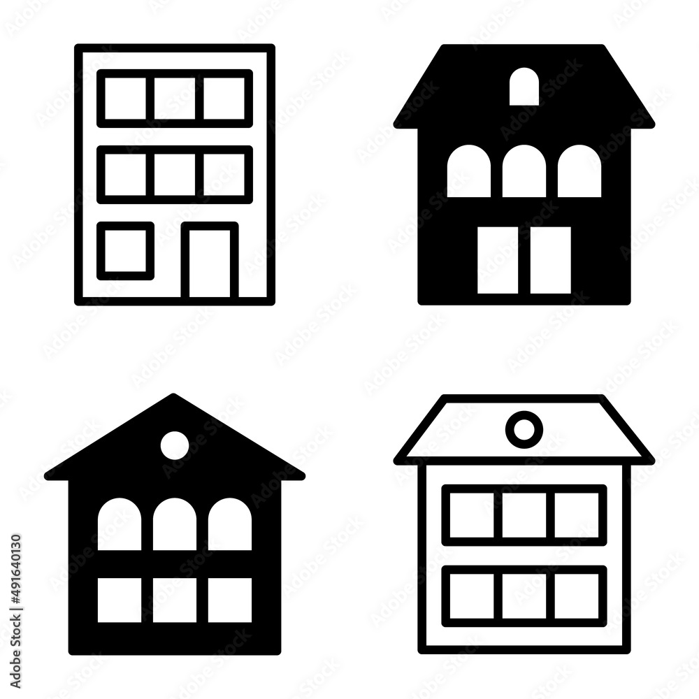 Houses Flat Icon Set Isolated On White Background