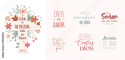 Bible Verse, religion phrase in Spanish. Good for t shirt print, poster, card, and gift design. Christian Bible verse. Christian religious quote for Easter religious holiday.