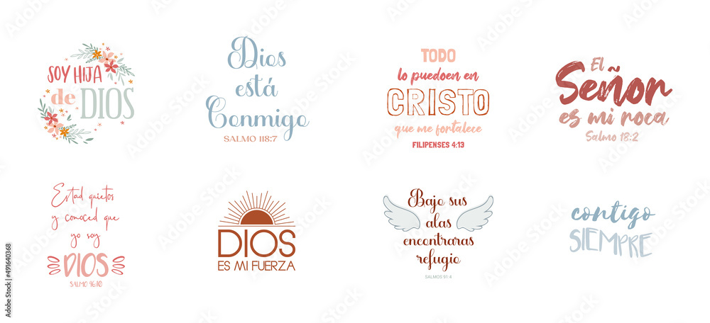 Bible Verse, religion phrase in Spanish. Good for t shirt print, poster, card, and gift design. Christian Bible verse. Christian religious quote for Easter religious holiday.