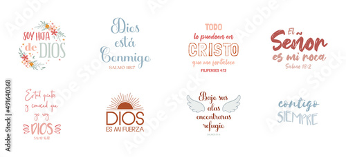 Bible Verse, religion phrase in Spanish. Good for t shirt print, poster, card, and gift design. Christian Bible verse. Christian religious quote for Easter religious holiday. photo