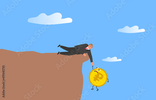 businessman holding ruble falling down from cliff economic crisis default vector illustration