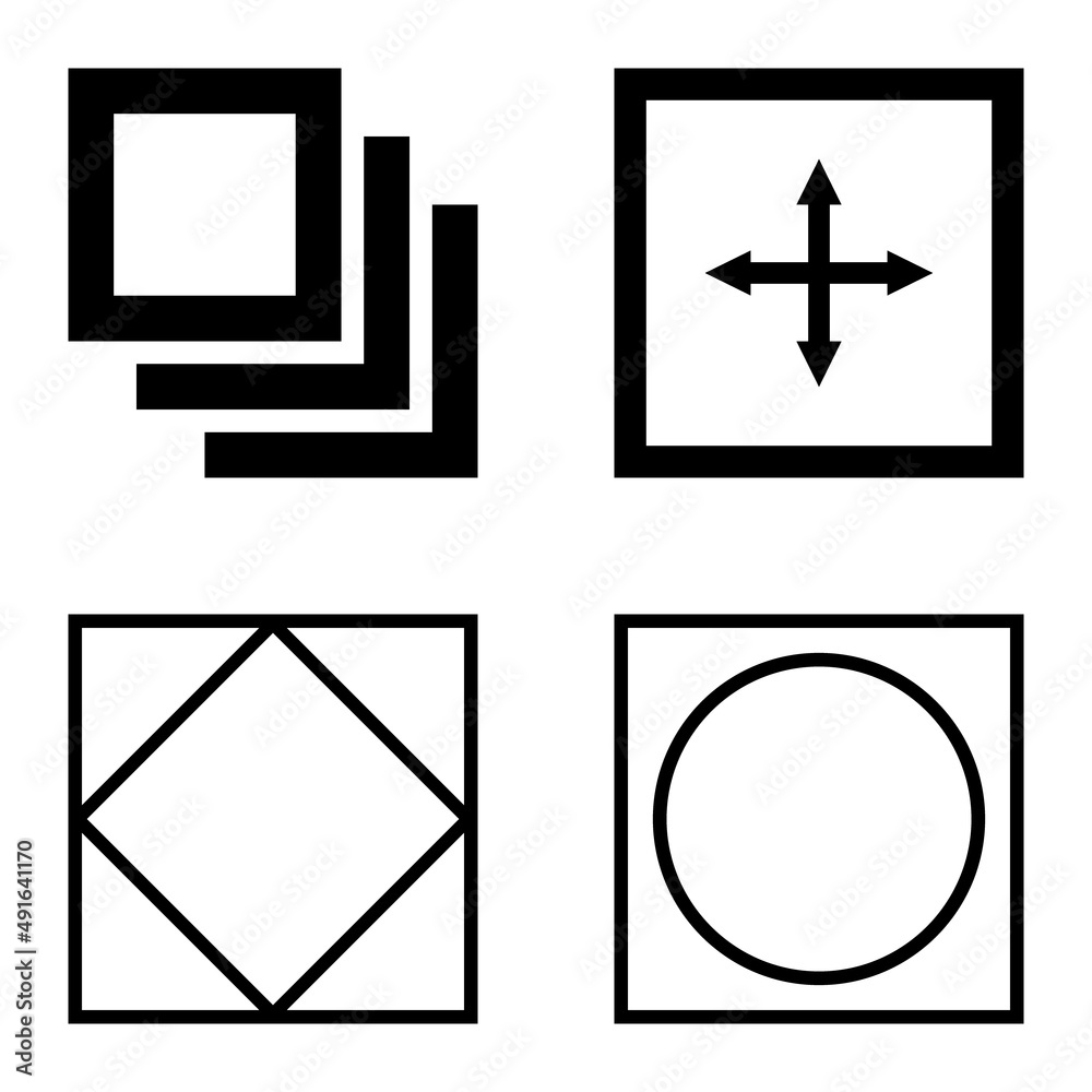 Fototapeta premium Square Flat Icon Set Isolated On White Background