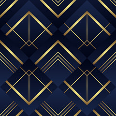 Wandcirkels Blauw goud patronen Naadloos art deco motief blauw goud  © lumyaisweet