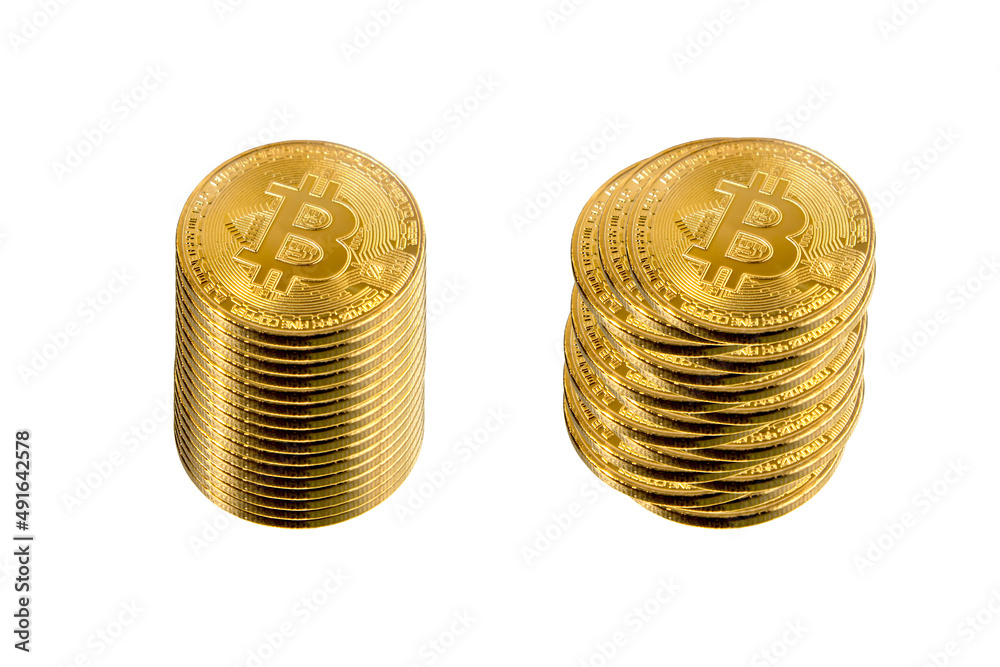 isolated pile of bitcoins on white background isolated pile of bitcoins on white background