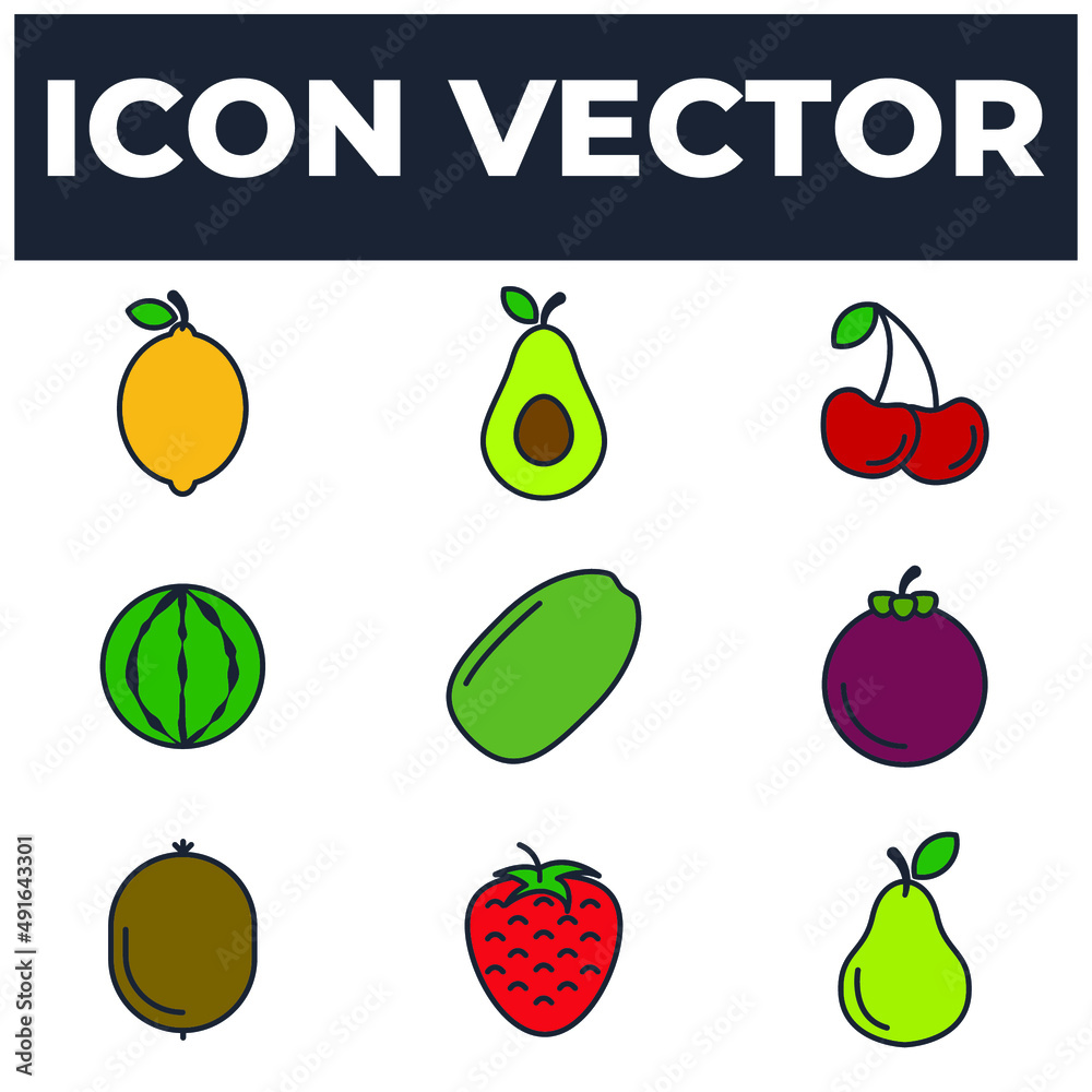 set of Fruits elements symbol template for graphic and web design ...