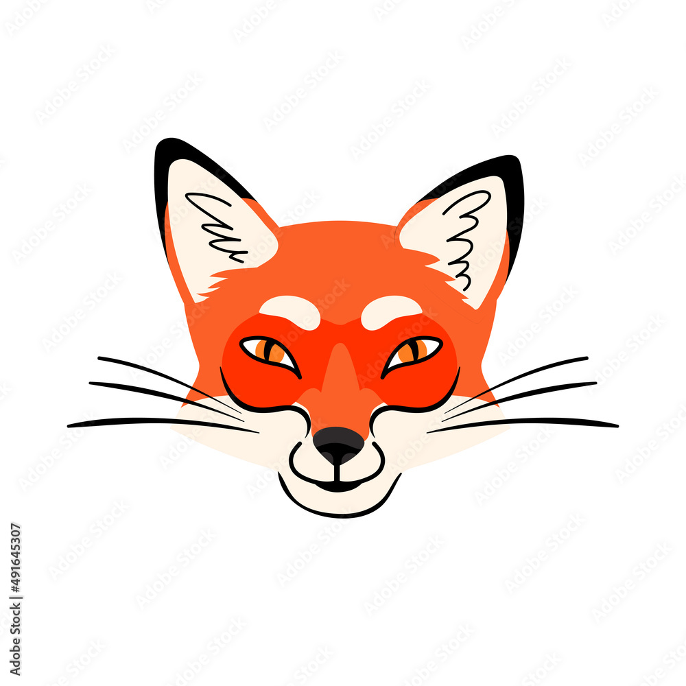 Cute vector fox head isolated on white background. Woodland forest animal. Design can be used for fashion t-shirt, greeting card. Flat style illustration Cute vector fox head isolated on white background. Woodland forest animal. Design can be used for fashion t-shirt, greeting card. Flat style illustration