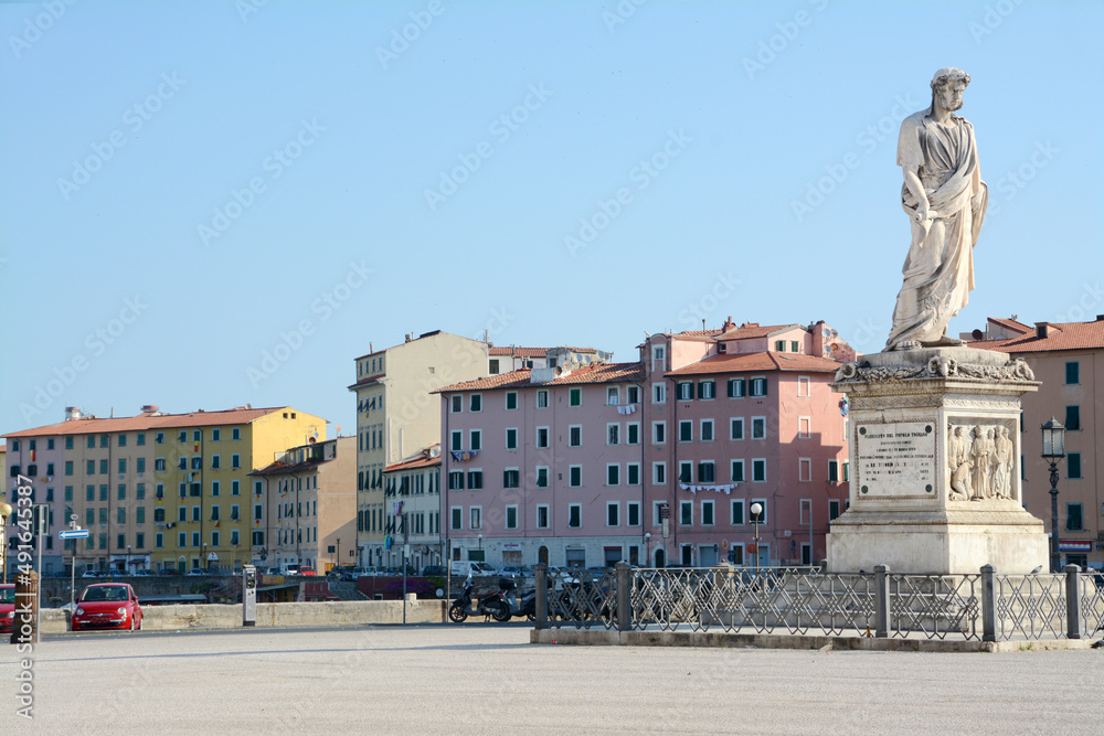 Piazza della Repubblica in Livorno which is an Italian port city of Tuscany. It is known for its fish specialties, Renaissance fortifications and the modern port.