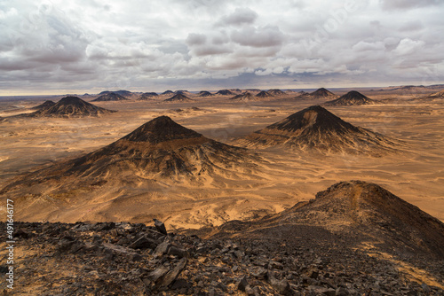 Volcanic mountains in Black Desert near the Bahariya Oasis in Egypt.
