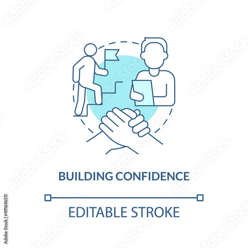 Building confidence turquoise concept icon. Increase motivation. HR skills abstract idea thin line illustration. Isolated outline drawing. Editable stroke. Arial, Myriad Pro-Bold fonts used