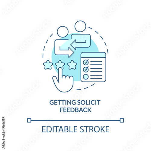 Getting solicit feedback turquoise concept icon. Open communication. HR skills abstract idea thin line illustration. Isolated outline drawing. Editable stroke. Arial, Myriad Pro-Bold fonts used