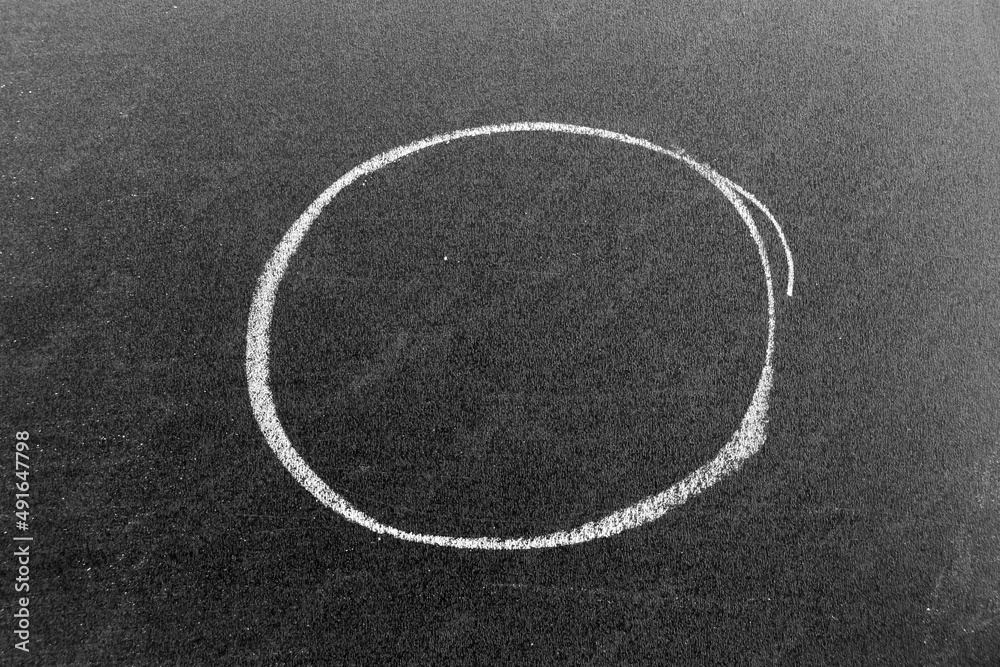 White chalk hand drawing as circle shape on black board background
