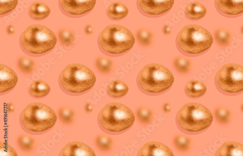 Easter golden eggs on pink background seamless pattern.