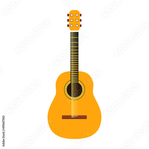 Classical wooden guitar. Musical flat instrument. Vector illustration isolated on white.  photo