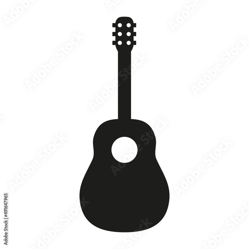 Guitar icon. Black silhouette. Musical instrument. Vector illustration isolated on white.  photo