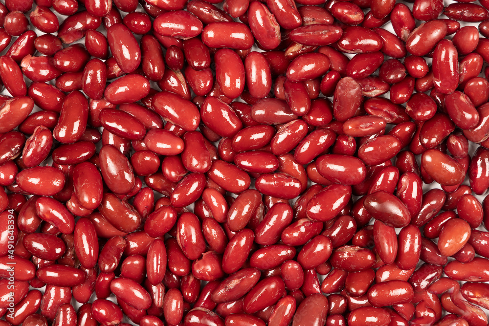 Close up of cooked red kidney beans. Full frame background.