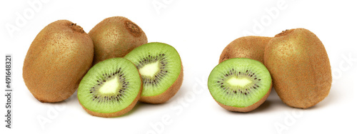 Kiwi and half kiwifruit isolated on white background, cut out