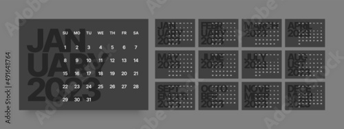 Fototapeta Naklejka Na Ścianę i Meble -  Calendar template for 2023 year with week start on Sunday. In dark colors.