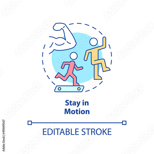 Stay in motion concept icon. Tip for healthy joints abstract idea thin line illustration. Physical therapy. Flexibility. Isolated outline drawing. Editable stroke. Arial, Myriad Pro-Bold fonts used