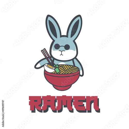 Vintage japan ramen logo with bunny