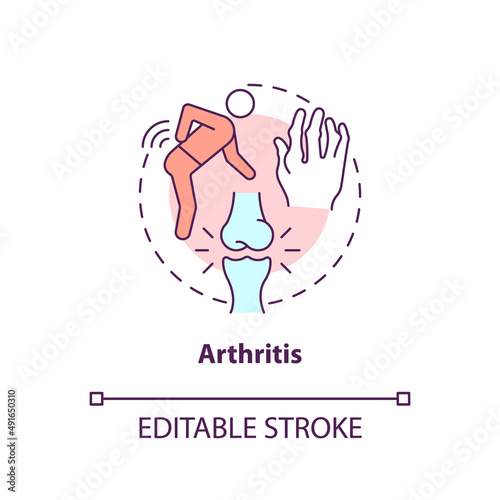 Arthritis concept icon. Joint disorders cause abstract idea thin line illustration. Autoimmune disease. Chronic joint pain. Isolated outline drawing. Editable stroke. Arial, Myriad Pro-Bold fonts used