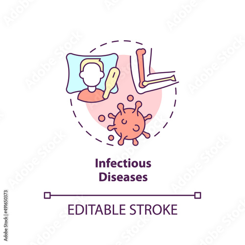 Infectious diseases concept icon. Common joint condition abstract idea thin line illustration. Bacterial infections. Isolated outline drawing. Editable stroke. Arial, Myriad Pro-Bold fonts used