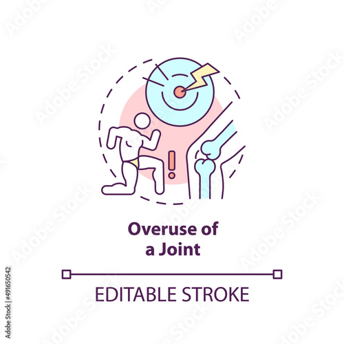 Overuse of joint concept icon. Inflammatory joint disease abstract idea thin line illustration. Stress fracture. Isolated outline drawing. Editable stroke. Arial, Myriad Pro-Bold fonts used