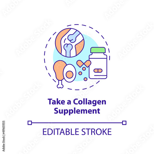 Take collagen supplement concept icon. Building healthy bones abstract idea thin line illustration. Improve muscle health. Isolated outline drawing. Editable stroke. Arial, Myriad Pro-Bold fonts used