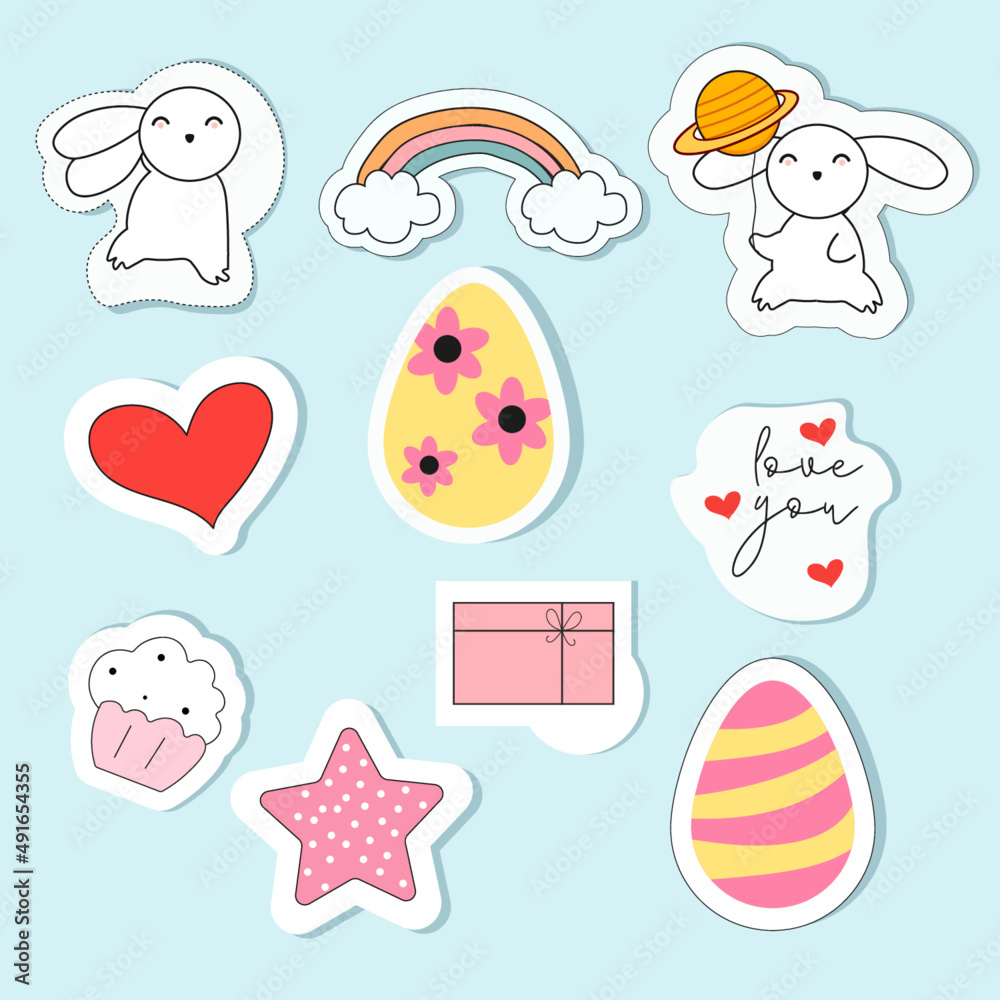 cute funny stickers, moon, box, love, cartoon	