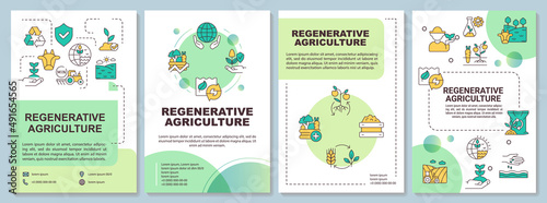 Regenerative agriculture green brochure template. Save ecology. Leaflet design with linear icons. 4 vector layouts for presentation, annual reports. Arial-Bold, Myriad Pro-Regular fonts used photo