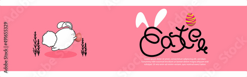 Vector illustration concept of Happy Easter greeting with easter eggs on beautiful bokeh background.