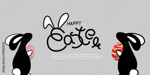 Vector illustration concept of Happy Easter greeting with easter eggs on beautiful bokeh background.