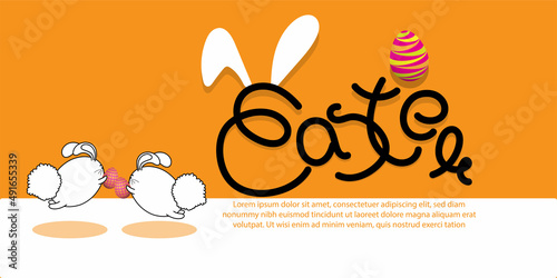 Vector illustration concept of Happy Easter greeting with easter eggs on beautiful bokeh background.