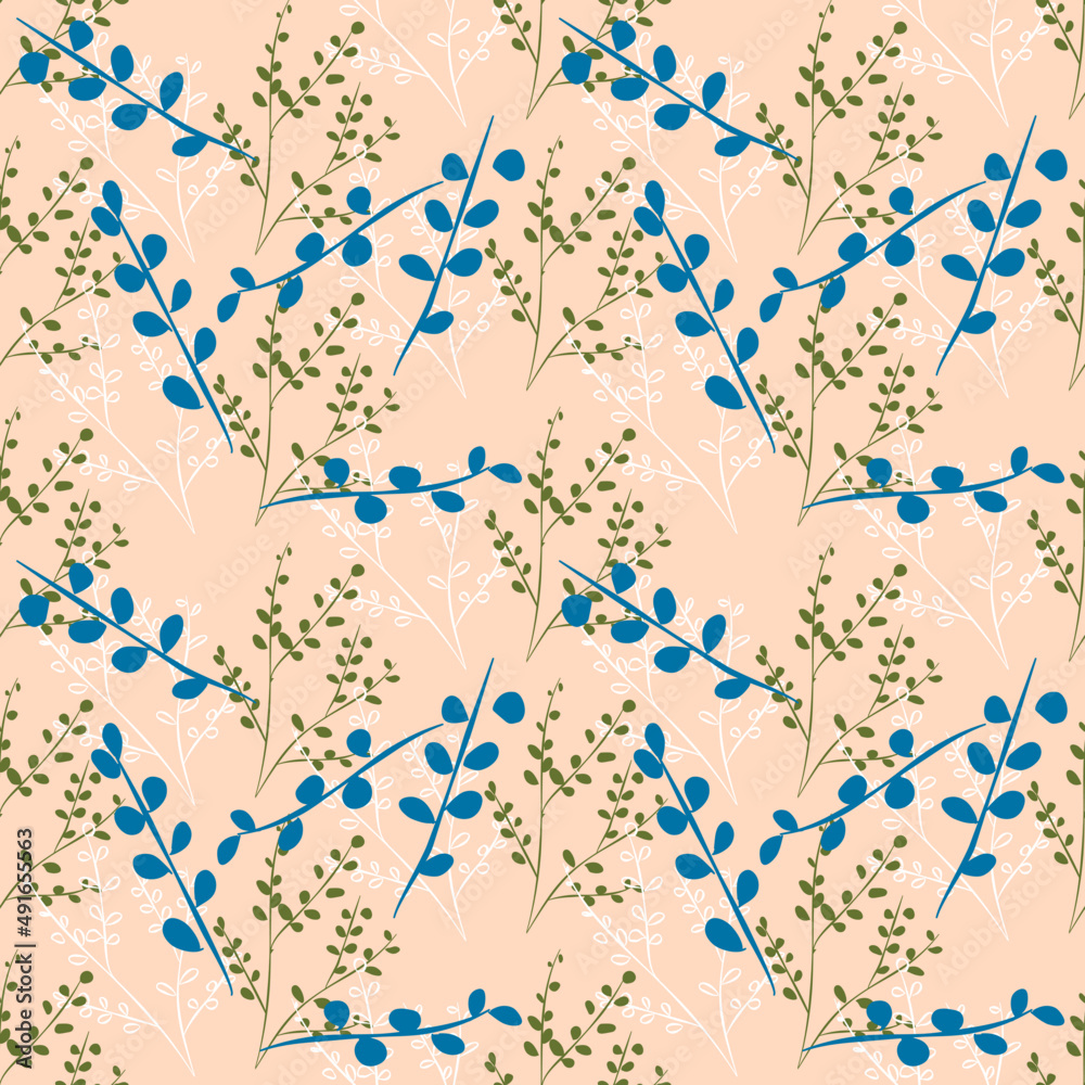 Vector seamless half-drop pattern, with leaves Vector seamless half-drop pattern, with leaves