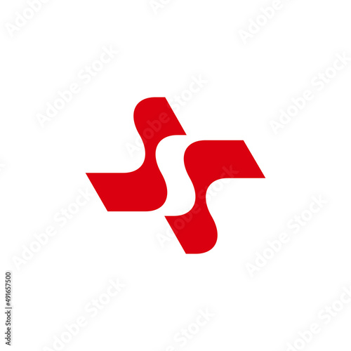 S logo with red cross shape, modern and simple styled logo