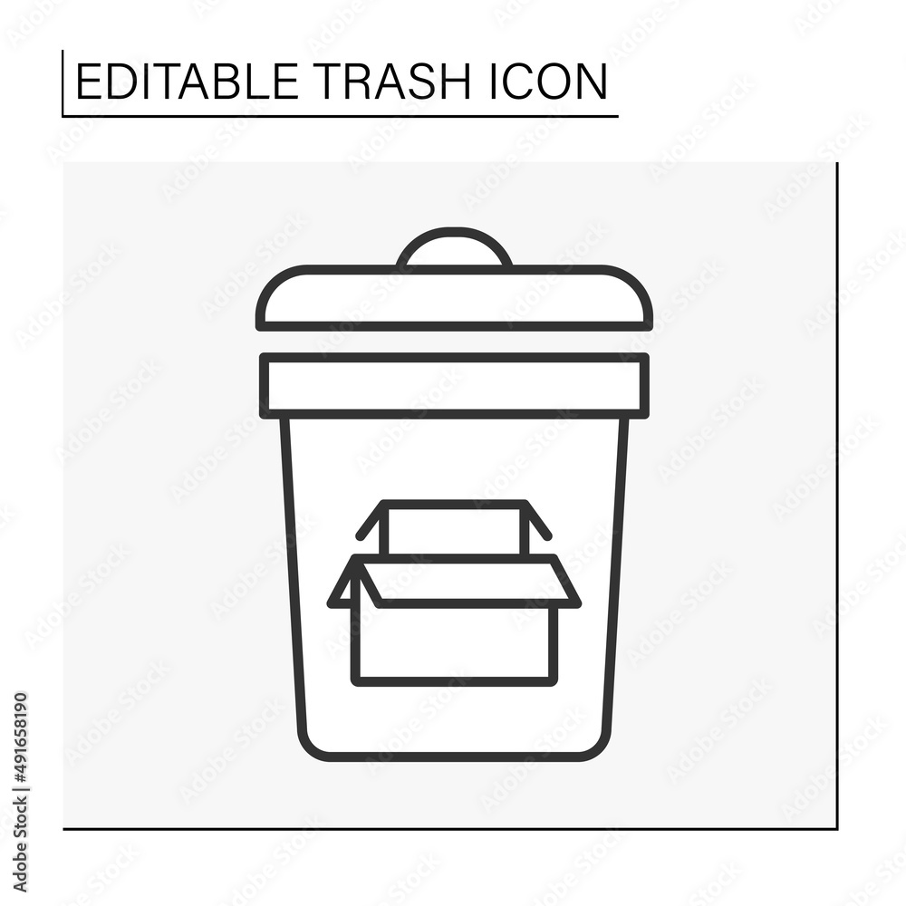  Utilization line icon. Waste sorting. Put paper boxes into the bin. Ecology.Trash concept. Isolated vector illustration. Editable stroke