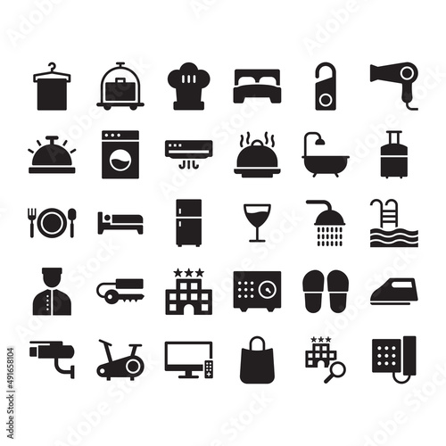 Hotel And Hotel Services icons set sign symbol vector