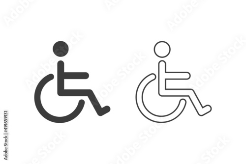 Disabled person icon vector illustration glyph style design with 2 style icons black and white. Isolated on white background.