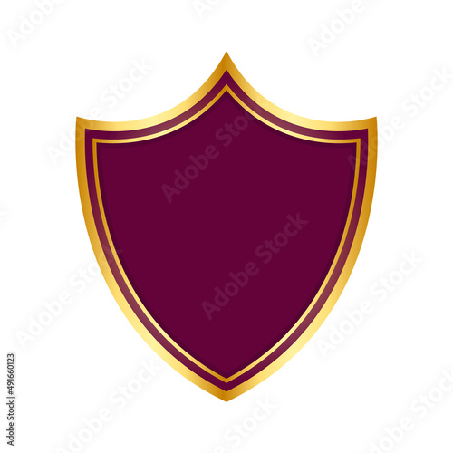 Shield icon vector. Secure and protection icon symbol illustration. Shield logo in medieval shape and in gold and maroon colour.