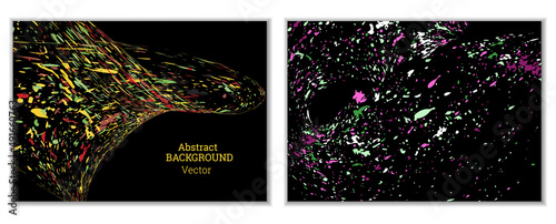 Multicolored paint splashes, smears, dust particles and debris are carried by the wind. A set of two templates. Design template for the design of banners, posters, booklets, covers, magazines. EPS 10