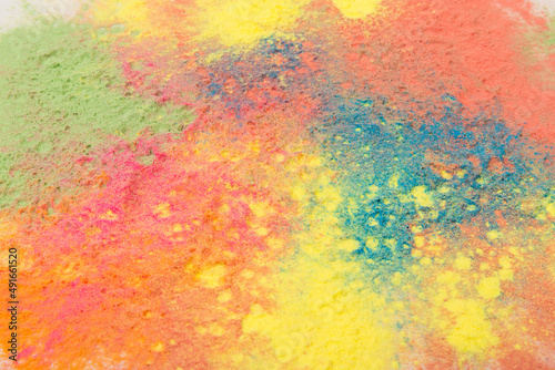 Abstract colorful Happy Holi background. Indian Holi festival of colours. Colorful powder explosion. © Olga