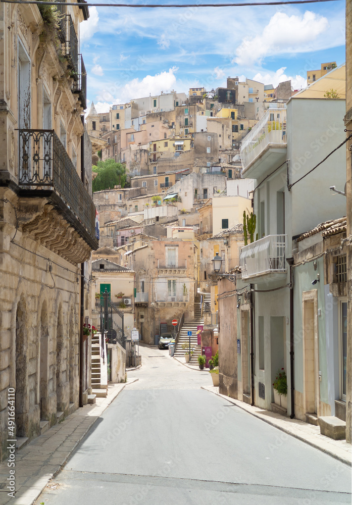 Ragusa (Sicilia, Italy) - A view of touristic baroque city in Sicily island, deep southern of Italy, with his old historical center named Ibla, UNESCO site.